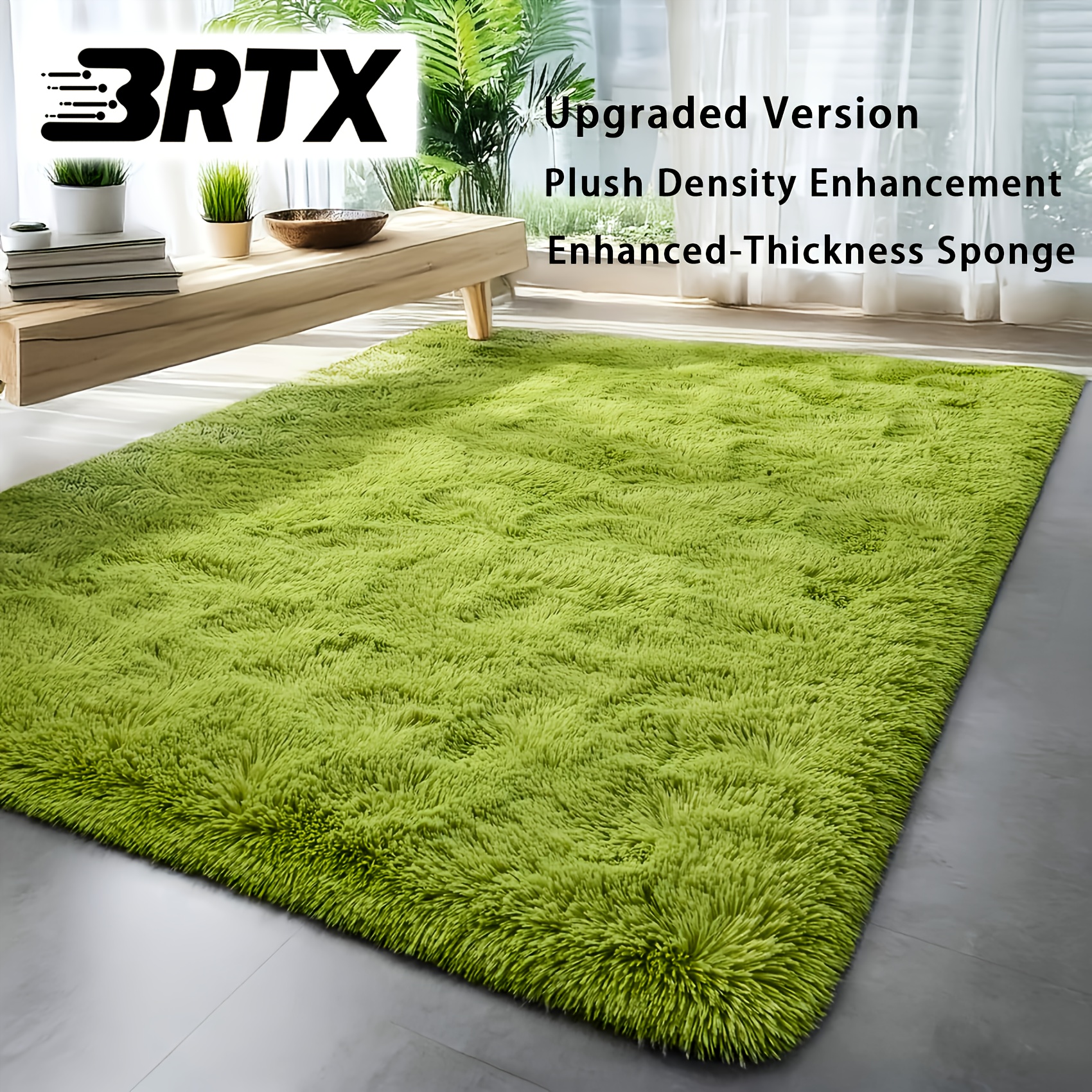 1pc, Moss Green Long Plush Polyester Carpet, Luxurious Solid Rectangular Large Area Indoor Full Coverage Carpet, Living Room Bedroom Bedside Area Carpet, Relaxing Carpet, Soft Fluffy Thickened Durable
