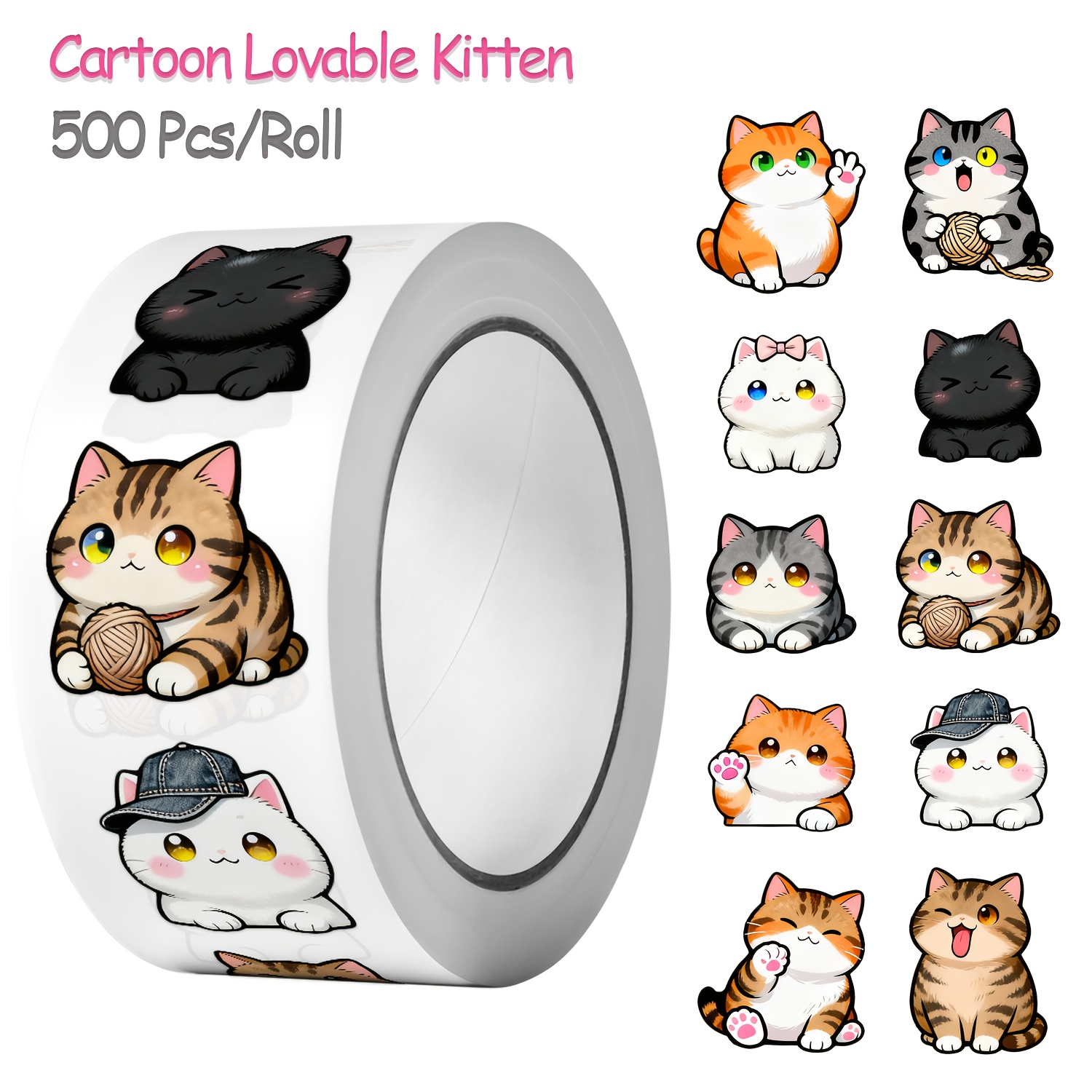 1roll (500pcs) Lovable Kittens Cat Stickers Party Favors Craft Decoration Sealing Gift Scrapbooking Labels, Perfect For Festivals Party Packaging Supplies