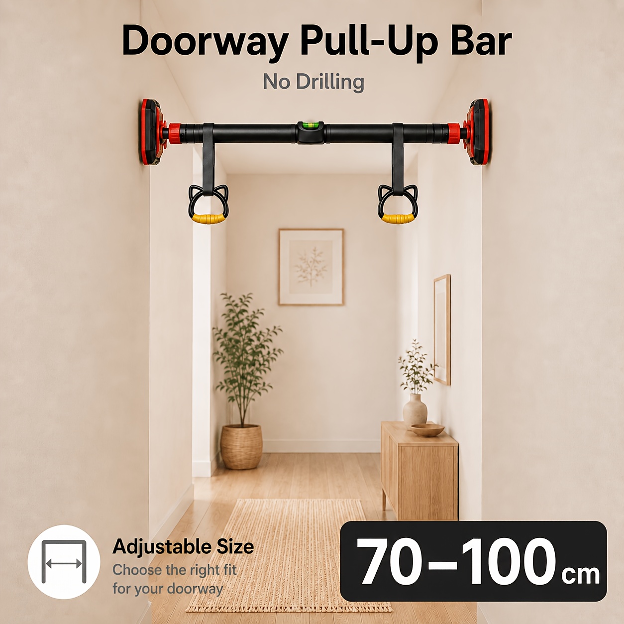 Image of Heavy-duty No-punching Door Frame Pull-up Bar, -bearing Adjustable Horizontal Bar, With And Cat Ear Rings, Home Fitness Equipment