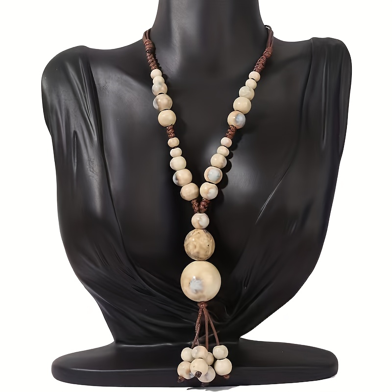 E-shop Damen Bohemian Keramik Fransen Halskette - Handgefertigter Ethno Langanhänger, für Urlaub, Hochzeit, Festival Accessoire, Ganzjährig Tragbares
