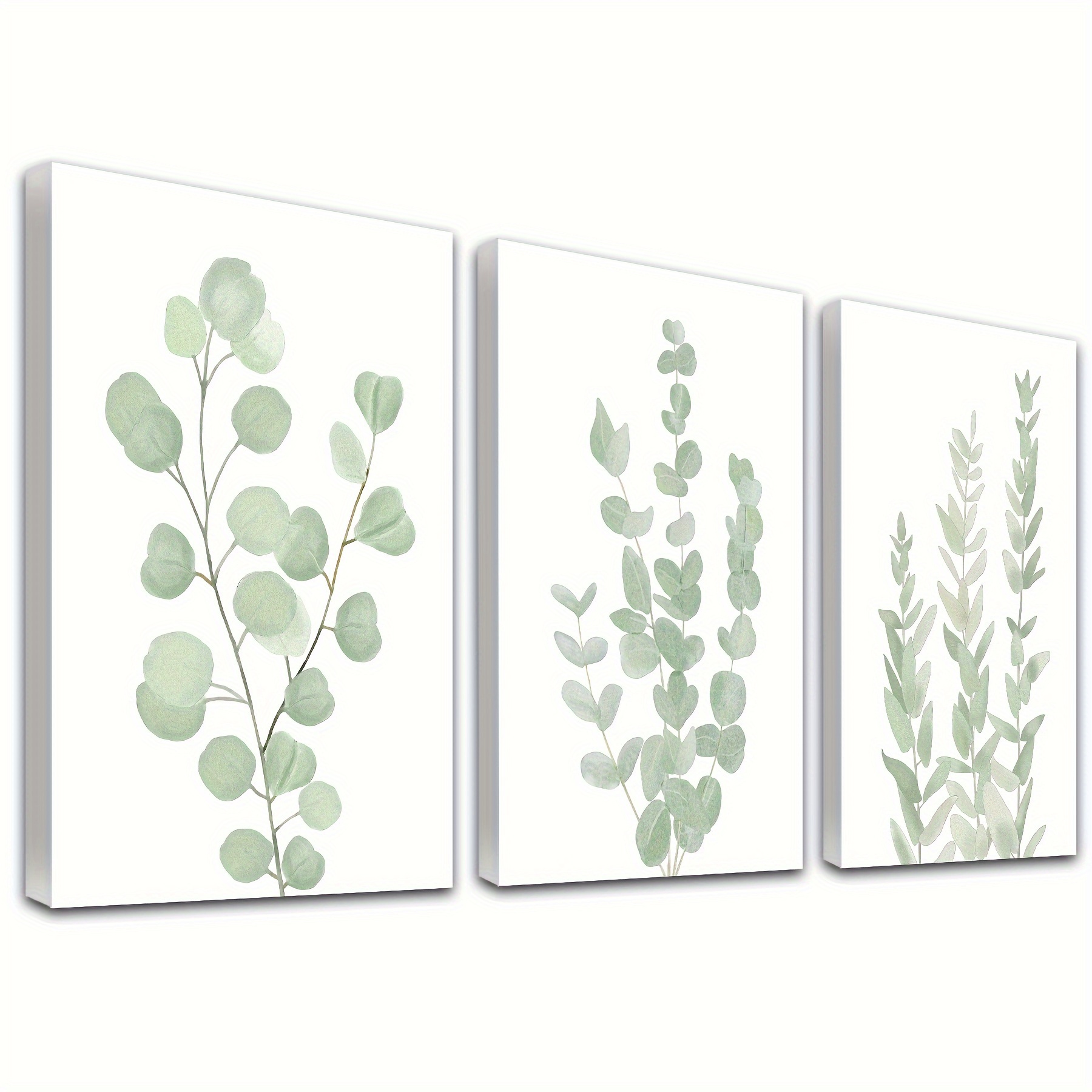 

Botanical Eucalyptus Canvas Framed Wall Art, Boho Plant Wall Decor For Bedroom, Minimalist Prints For Living Room, Light Green Botanical Art Painting For Bathroom, Set Of 3, 12" X 16
