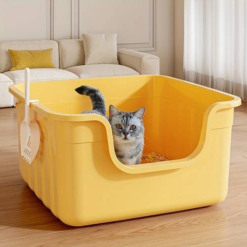 item picture 1pc jumbo open style deep litter box anti splash cat toilet semi closed open style multifunctional litter box with shovel and stickers