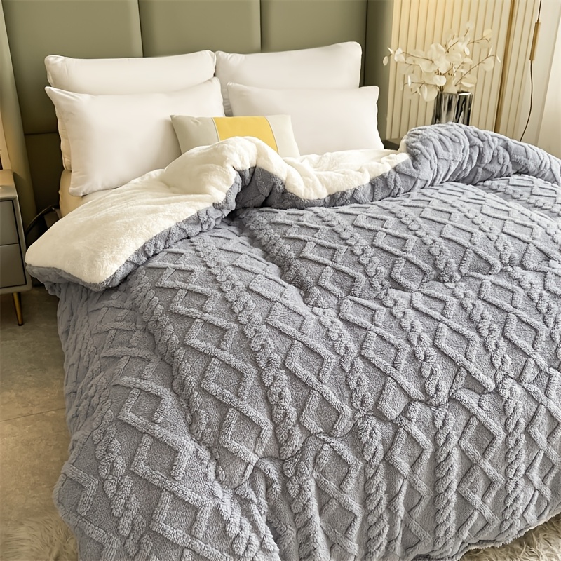 5. In Multiple Sizes Geometric Stripe Winter Velvet Thick Quilt Warm, Soft, And Comfortable Blanket