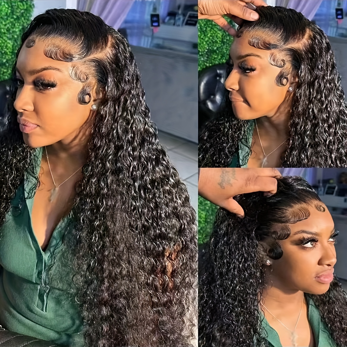 150 density deep wave lace front wig 13x4 hd transparent human hair wig for women with baby hair natural look elegant style suitable for all special occasion wig deep transparent lace design details 1