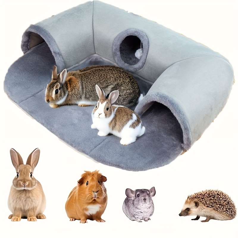 TEMU 1pc Cozy Tunnel Bed With Detachable Mat, Small Animal Hideaway For Guinea Pigs, Rabbits, Hedgehogs, And Kittens - Indoor Play And