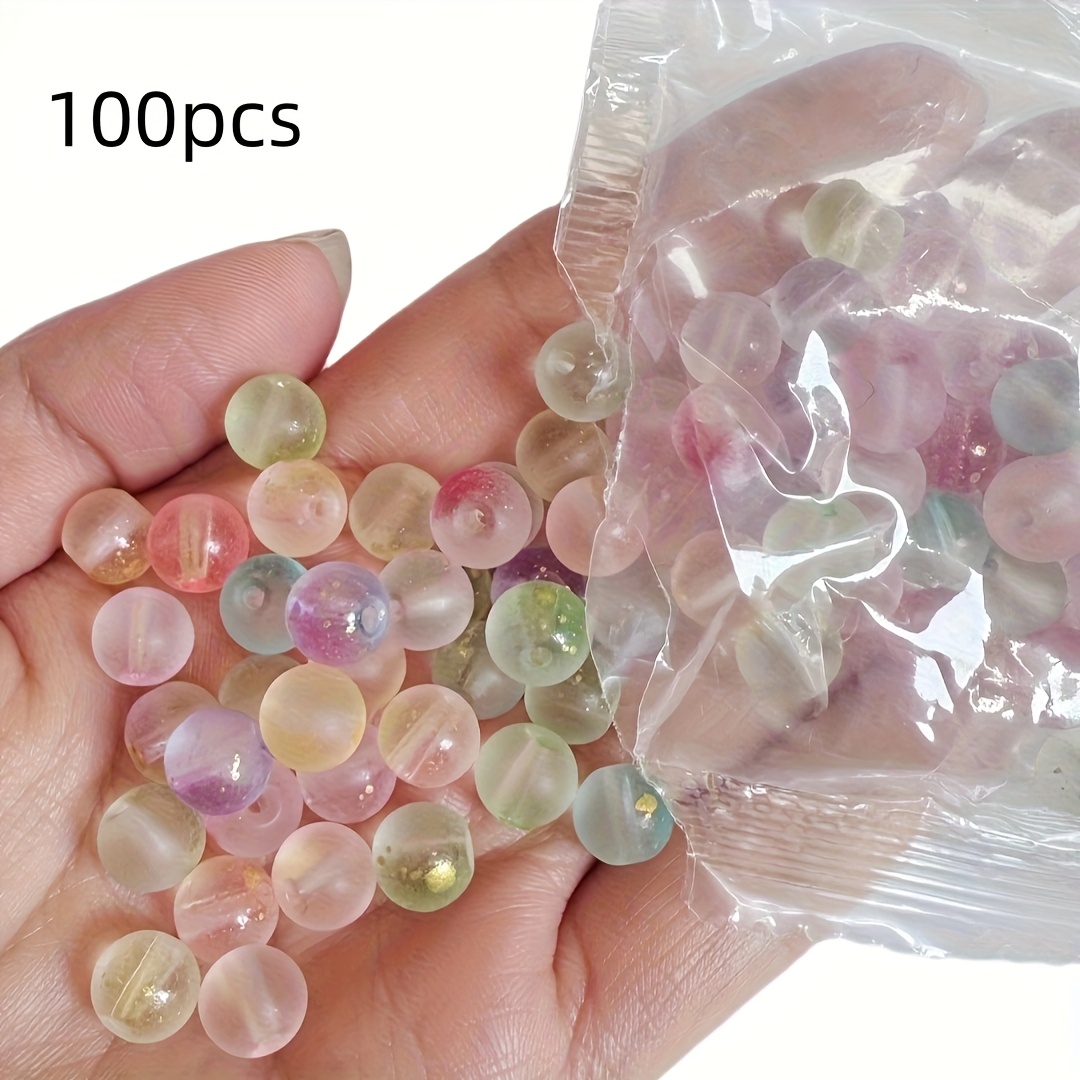 TEMU 100pcs Frosted Golden Glass Beads Mixed Color Set 8mm/10mm Round Gradient Color Beads Are Very Suitable For Diy Bracelets, Necklaces And Creative Jewelry Making