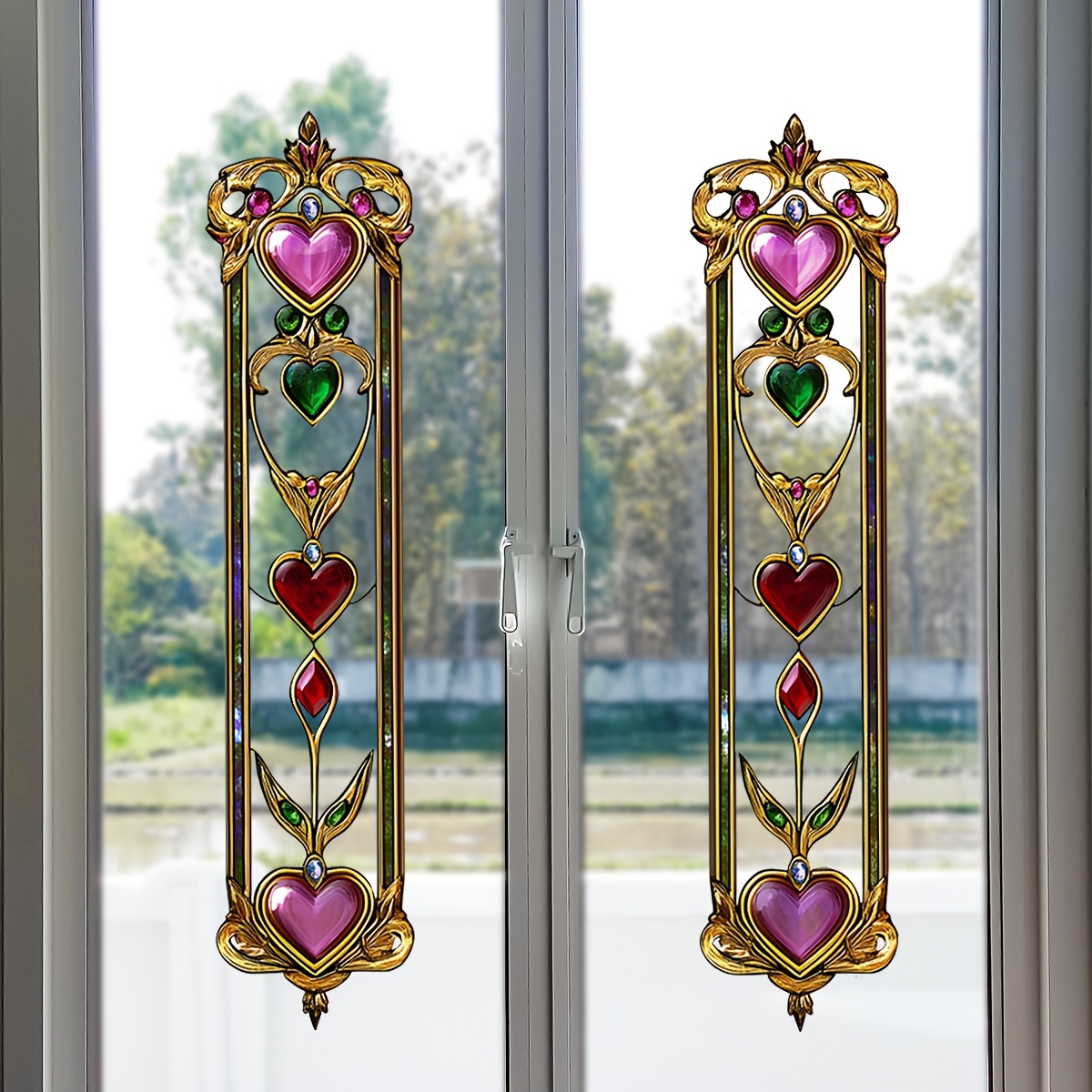 TEMU Adhesivos de puerta de vidrio pintados con forma de y piedras preciosas, adhesivos decorativos de puerta para el hogar brillantes, de lujoso,