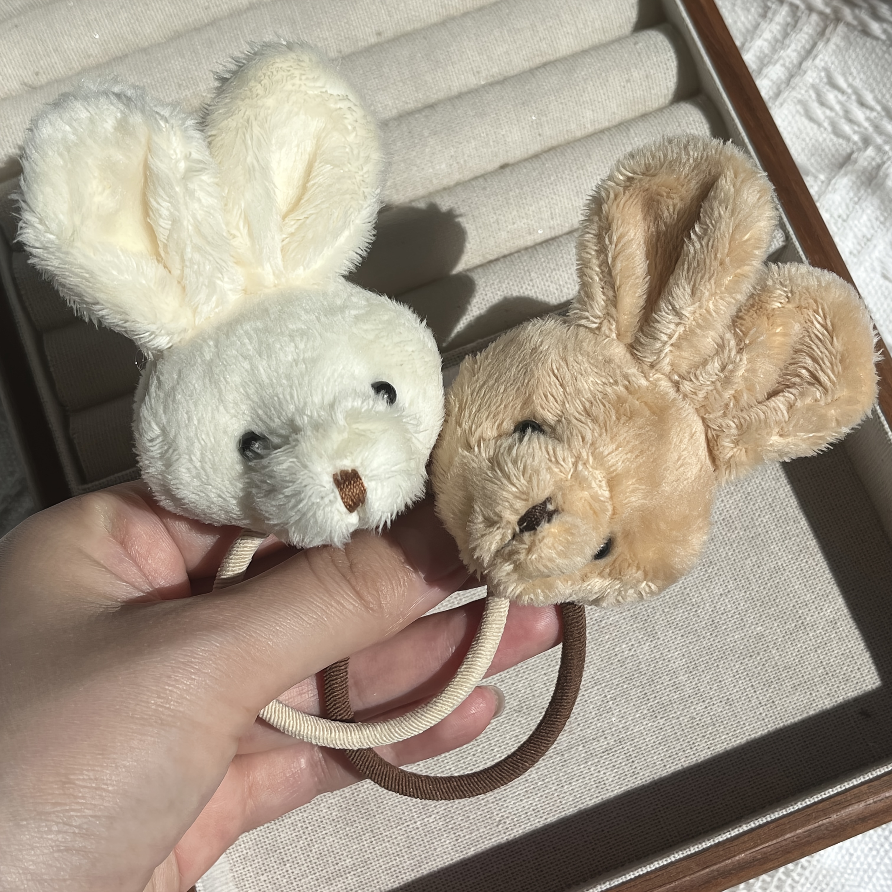 TEMU 2pcs Cute Rabbit Hair Ties, Women's High-elastic Ponytail Holders, Hair Additions, Retro Beige And Brown Series, Suitable For Additions For And
