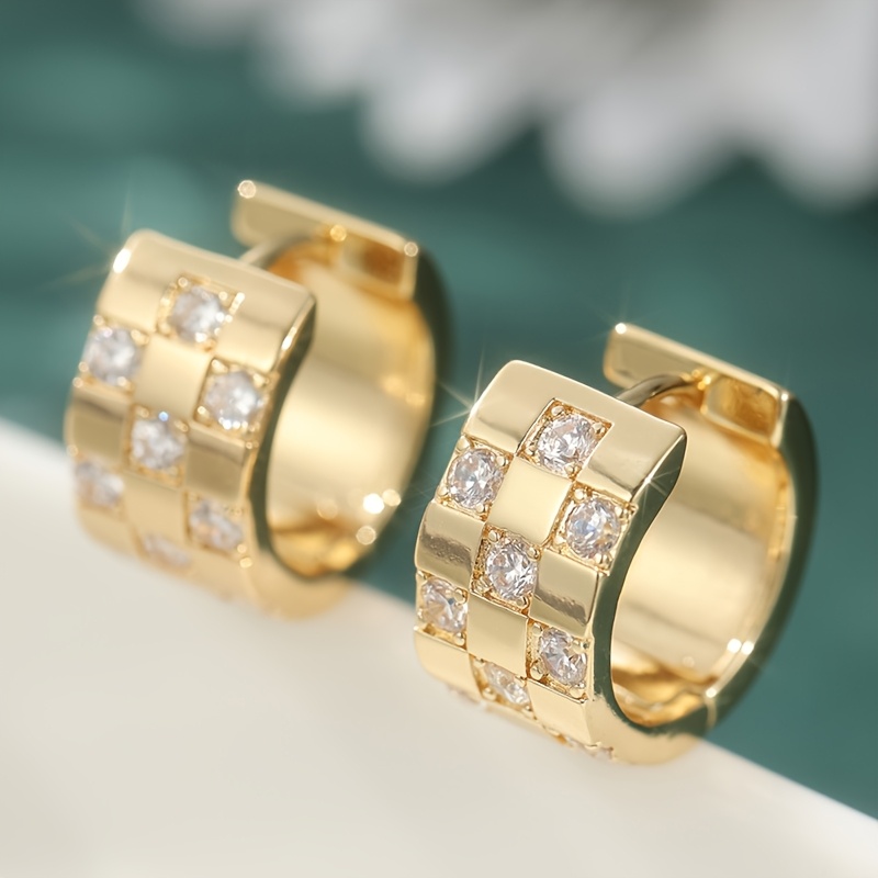 Image of Stylish Golden Synthetic Cz Zirconia Thick Hoop Earrings, Perfect For Parties, Weddings, And As A Fine Gift For Women