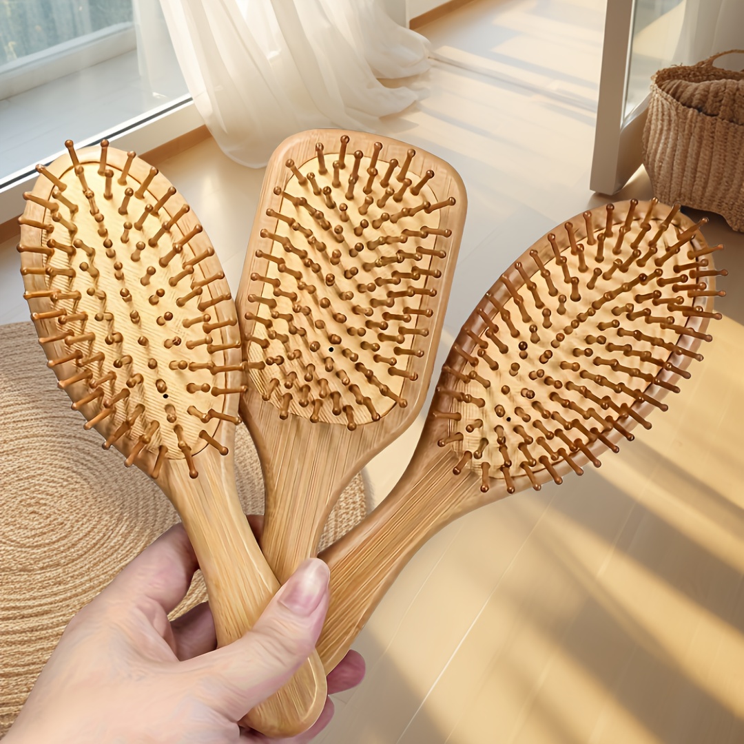 

1pc Brosse à Cheveux en Bambou, Peigne à Larges et à Queue, Convient aux Femmes et Hommes, Cheveux Naturels ou Humides, Convient pour un et les