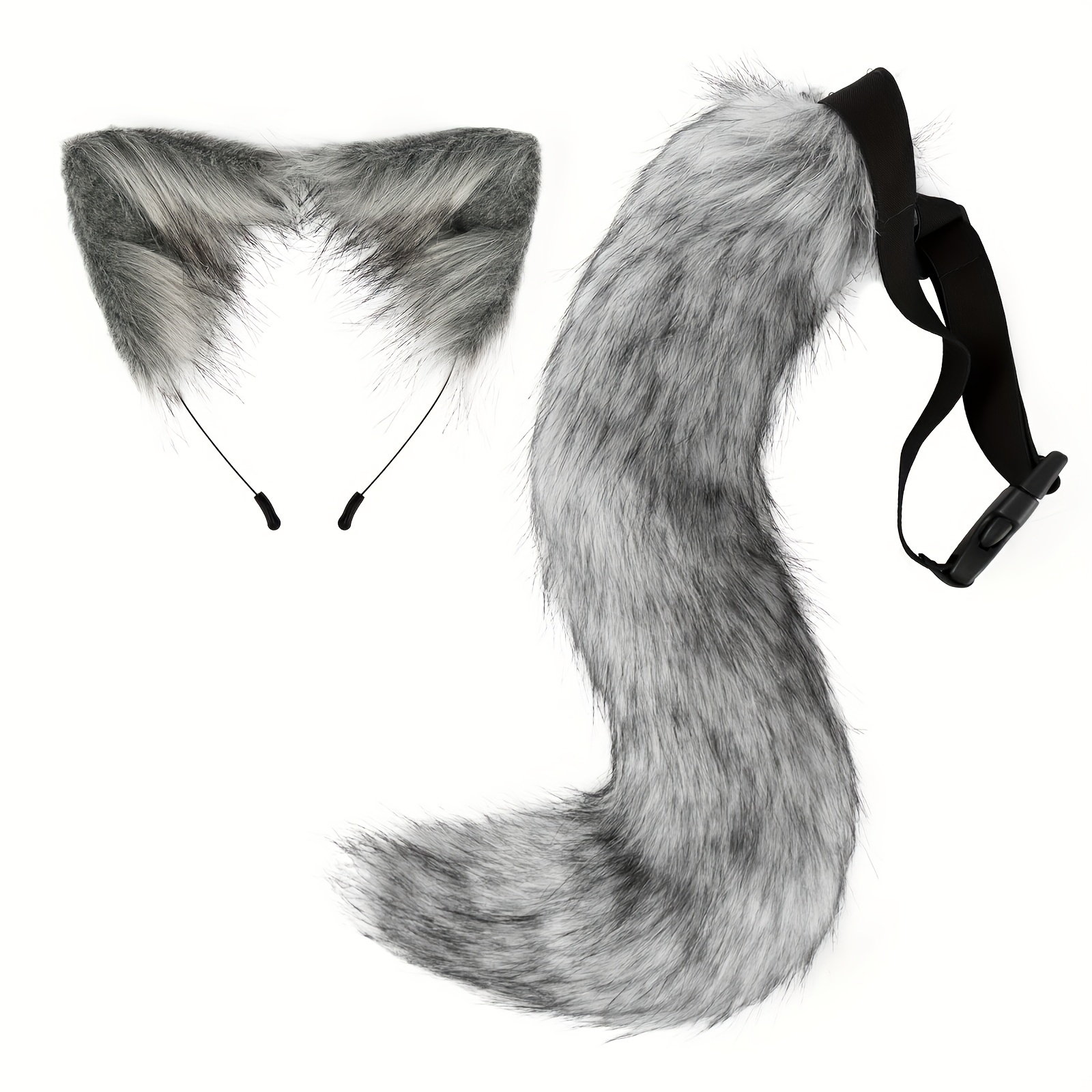 TEMU Ensemble de costume de fête d'Halloween avec bandeau à oreilles de chat en velours et queue de chat, accessoires de scène, convient aux femmes,