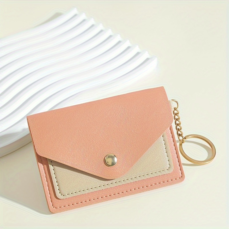 

Pu Leather Keychain Card Holder - Slim Minimalist Key Ring Wallet, Ladies Key Ring With Ring Buckle, Theme Decorative Keychain, Single Piece