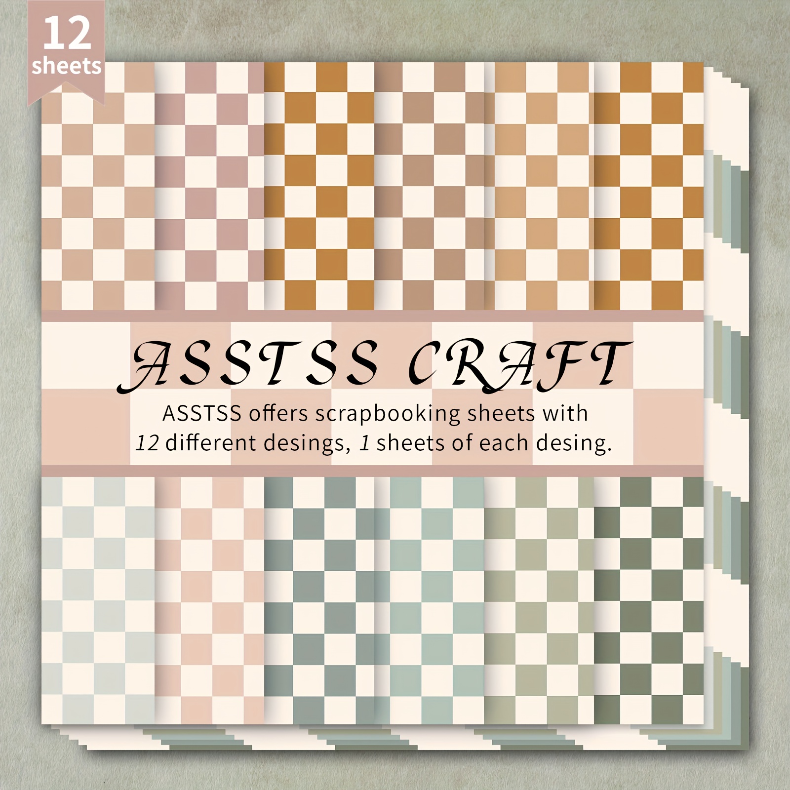 TEMU 12-sheet Scrapbooking Paper Pad, Vintage Checkerboard Backing Paper Supplies, Heavyweight Cardstock For Journaling, Collage Art, Greeting Cards,