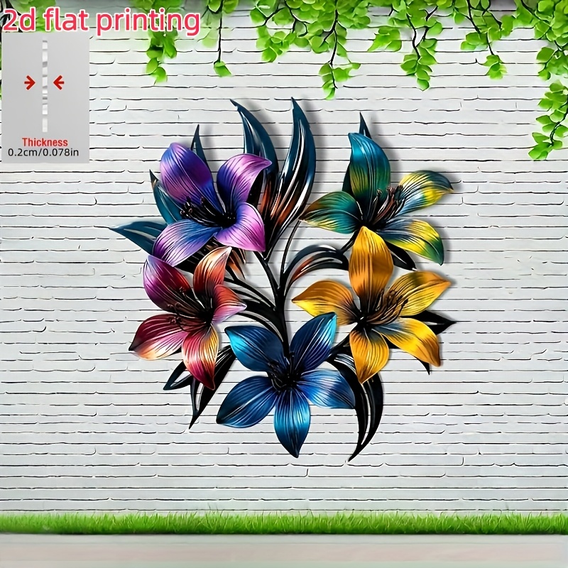 TEMU Décoration murale 2D plate 1pc en acrylique style bohème avec lys - Terrasse, jardin, cour, salon et chambre à coucher, décoration de clôture