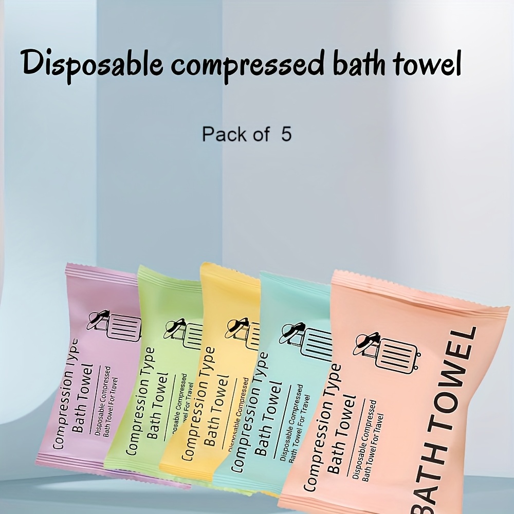 TEMU Travel Essential: Set Of 5 Compressed Bath Towels In (55x27") - Microfiber Towels For Camping, Beach, Or Gym, Absorbent And Quick-drying,