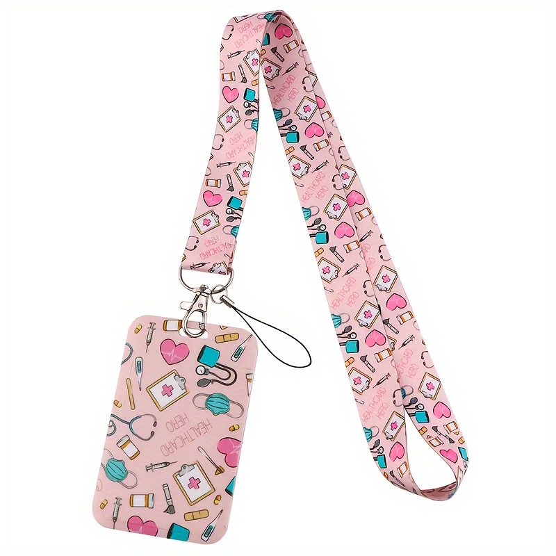 

1pc Doctor Nurse Pink Neck Strap Lanyards For Keys Keychain Badge Holder Id Credit Card Pass Hang Rope Lariat Phone Charm Accessories Detachable
