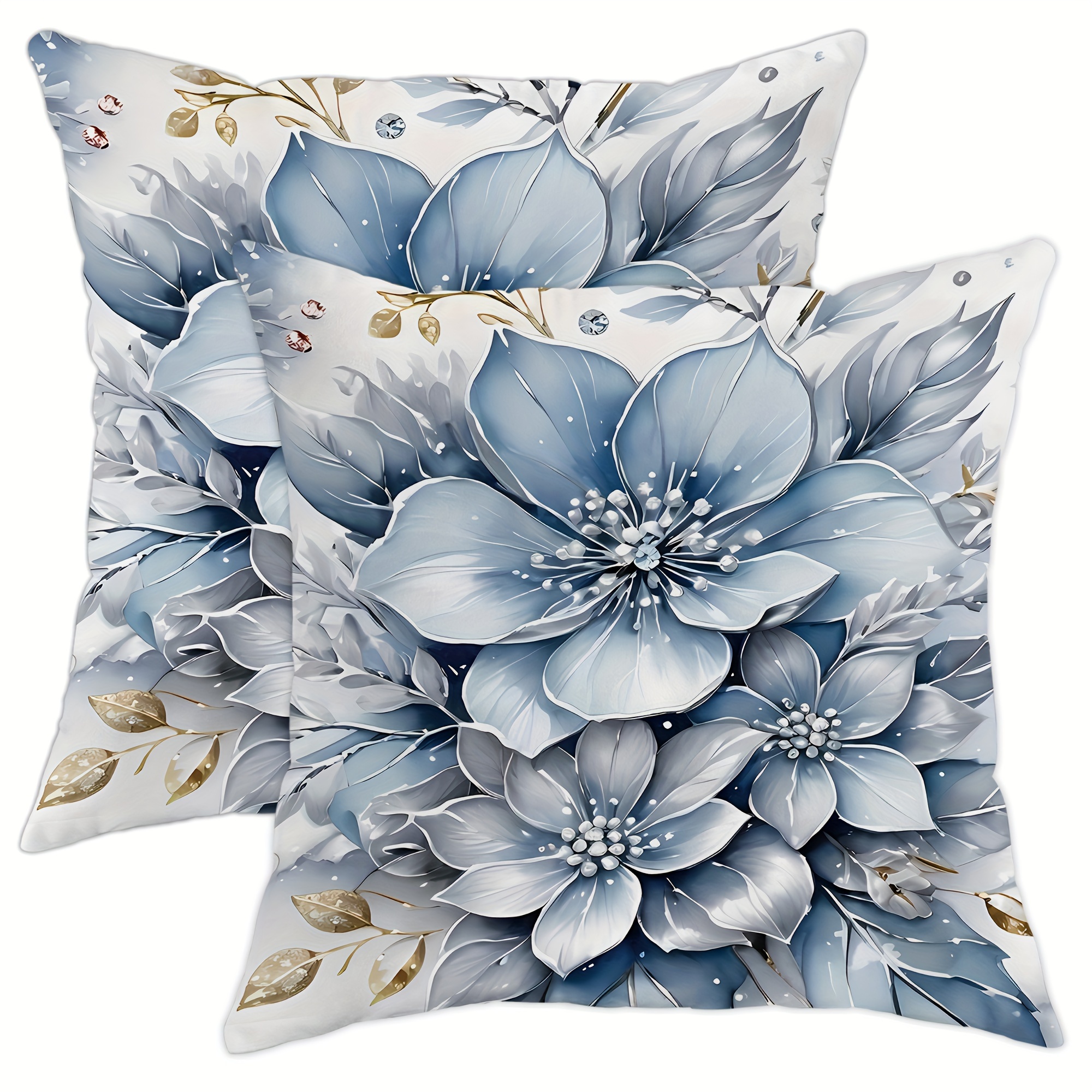 

2pcs Velvet Without Pillow Inserts Throw Pillow Covers Modern Floral Blue Decorative Pillow Covers 18in*18in For Living Room Bedroom Sofa Bed Decoration