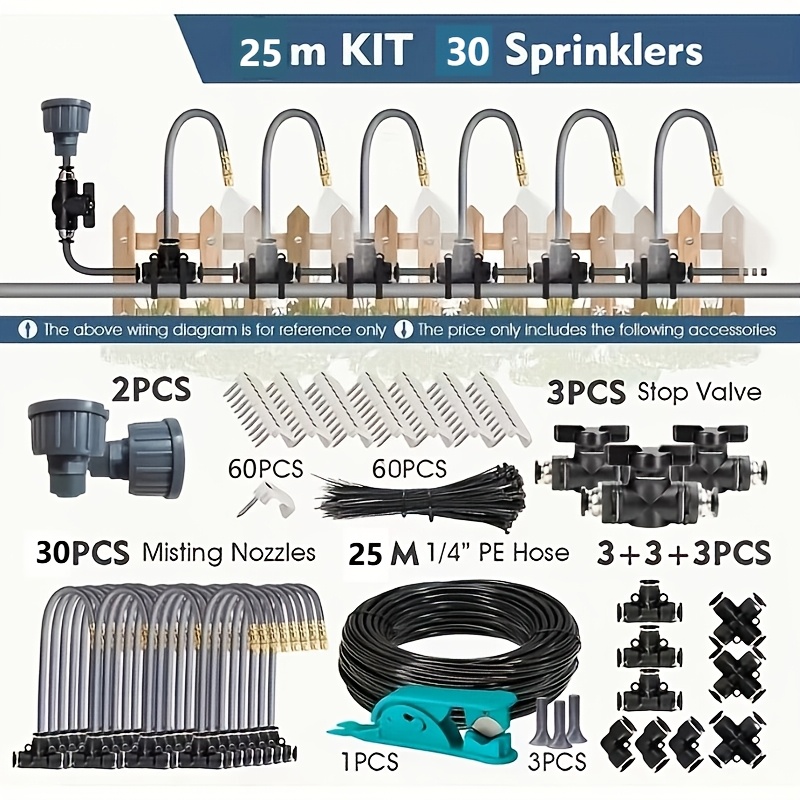360-degree Flexible Spray Cooling System, Suitable For Garden Irrigation, Distance From 5 To 30 Meters, With 1/4" Diameter And 4/6mm Nozzles