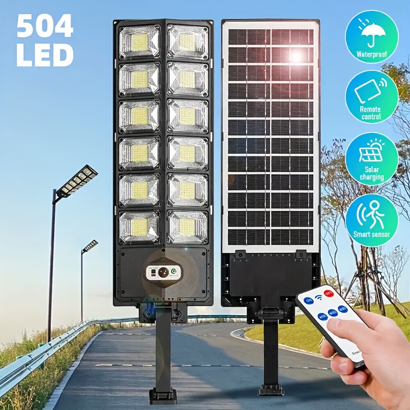 

1 Pcs Solar Street Light, 6500 K 990000000lm 504 Led Solar Parking Lot Street Light (dusk To Dawn), Solar Flood Light (wide Angle Motion Sensor And Remote Control) For Commercial Area Lighting Yard