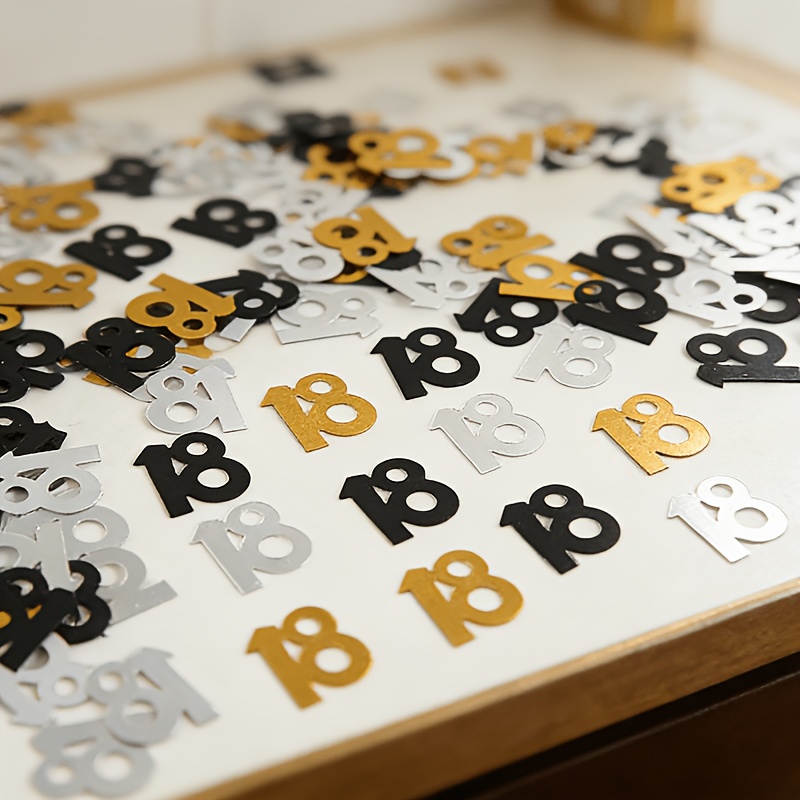 200pcs 18th Birthday Party Confetti - Black, Golden & White With Number 18 Cut-outs, Perfect For Table Toss & Balloon Fill, For Christmas, Halloween