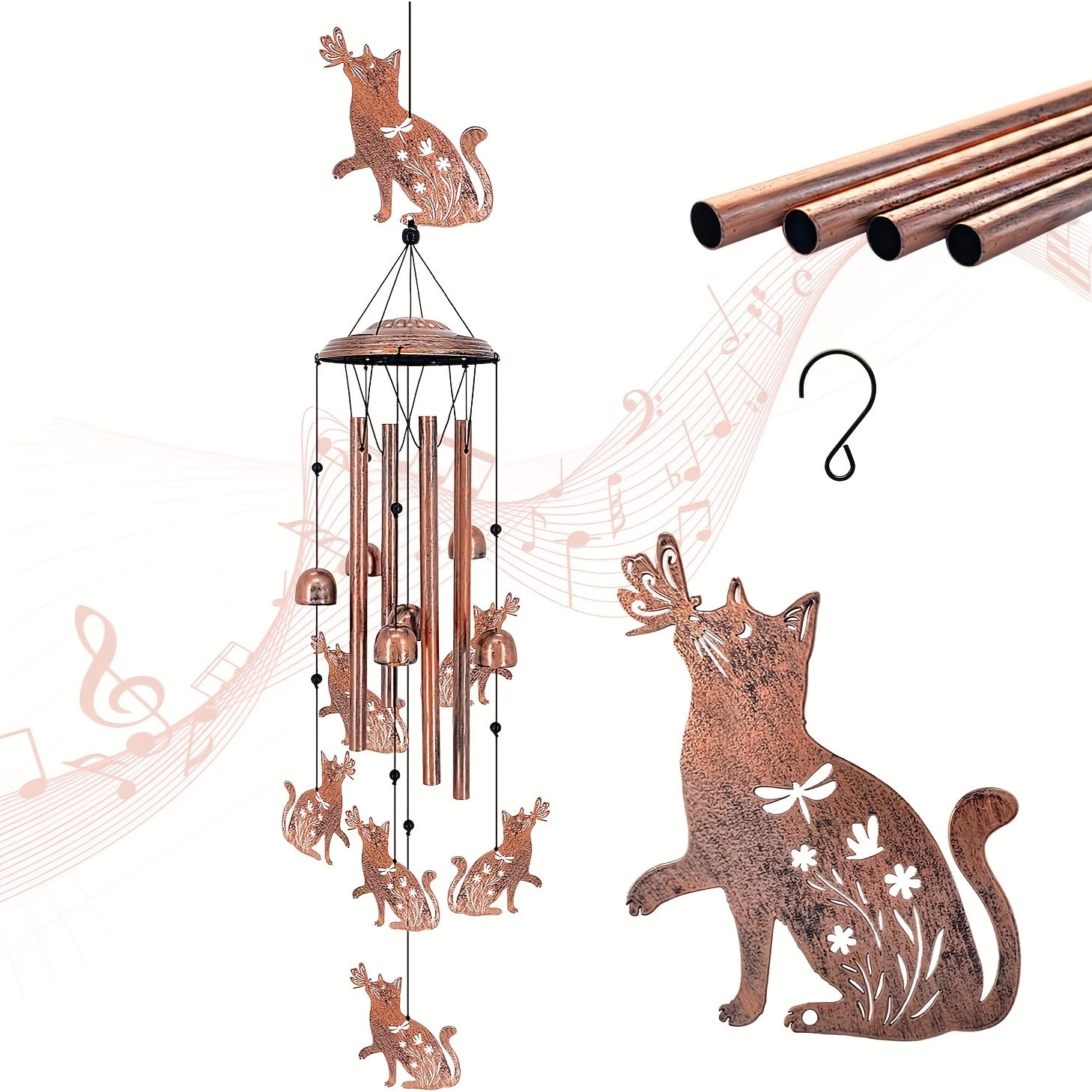 Cat Wind Chimes Outdoor Cat Gifts For Women/men/mom/grandma/wife/ Birthday Gifts Memorial Gift Metal Windchimes For Outside/indoors, Home, Lawn, Porch, Patio, Garden Decor, Yard Decorations