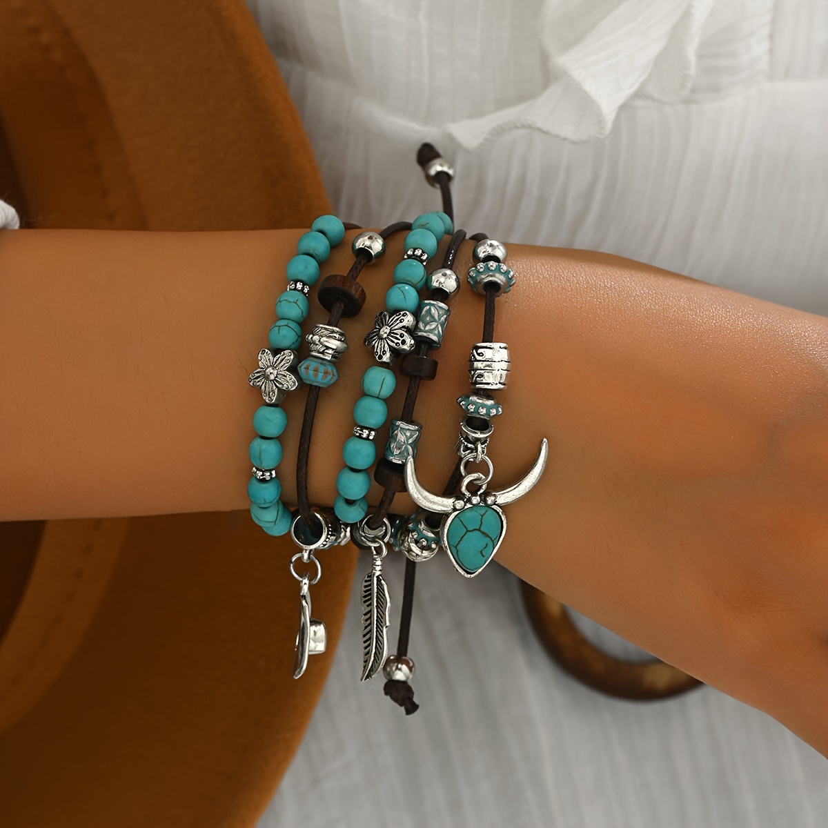 Boho Multilayer Beaded Bracelet Set with Turquoise Stones