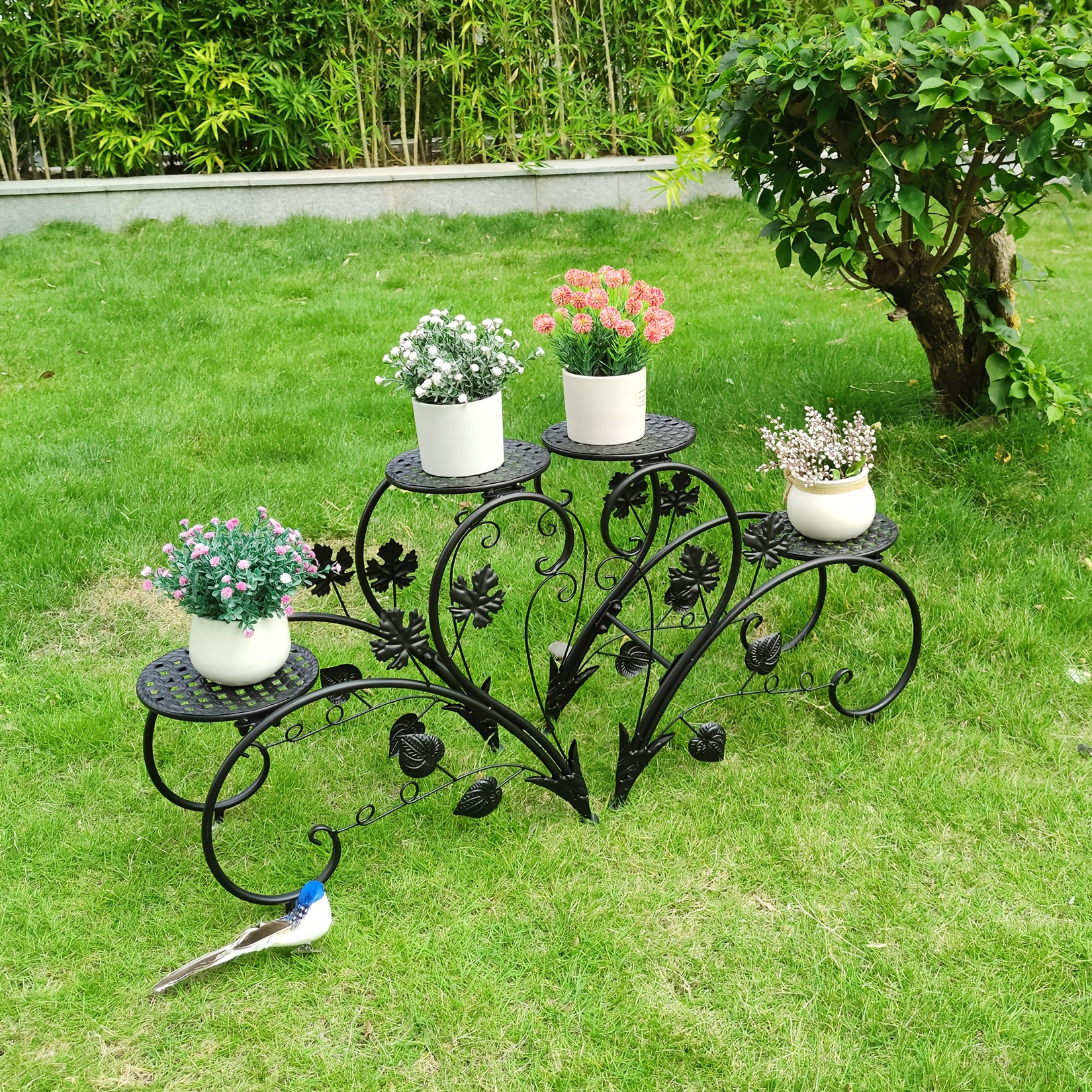 TEMU Four-shelf Plant Stand: A Stylish Metal Rack For Displaying Art And Flowers, Durable And Resistant To Rust, Ideal For Patios, Living Rooms, And