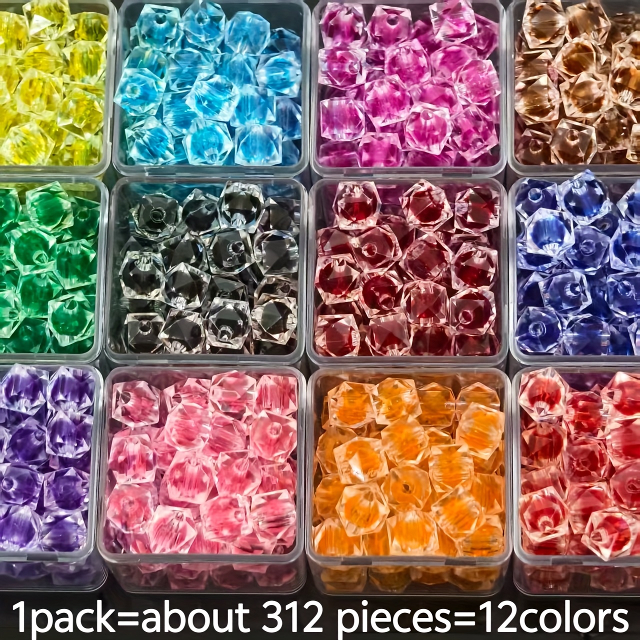 E-shop 312 Stück 10mm 12 Farben Facettierte Würfelperlen, Große Perlen, Acryl-Loseperlen, Dekorative Perlen, Geeignet für DIY-Armbänder, Schmuck,