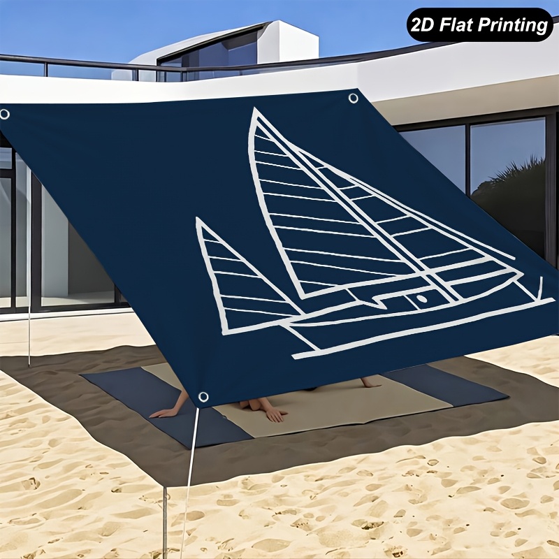 TEMU 1pc Sailboat Blue Outdoor Sunshade Cloth, Suitable For Beach, Camping, Garden, Picnics - Outdoor Adventure Sunshade, 4 Ropes Are Included As