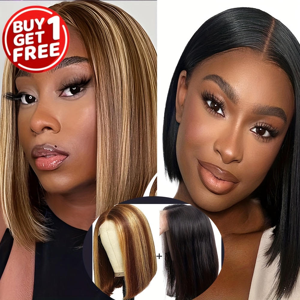 Buy One Get One Free Pack Of Two HD Transparent Lace Front Wig Short Straight Bob Wig 10 16inch Human Hair Wigs For Women 150 Density Brazilian Remy L