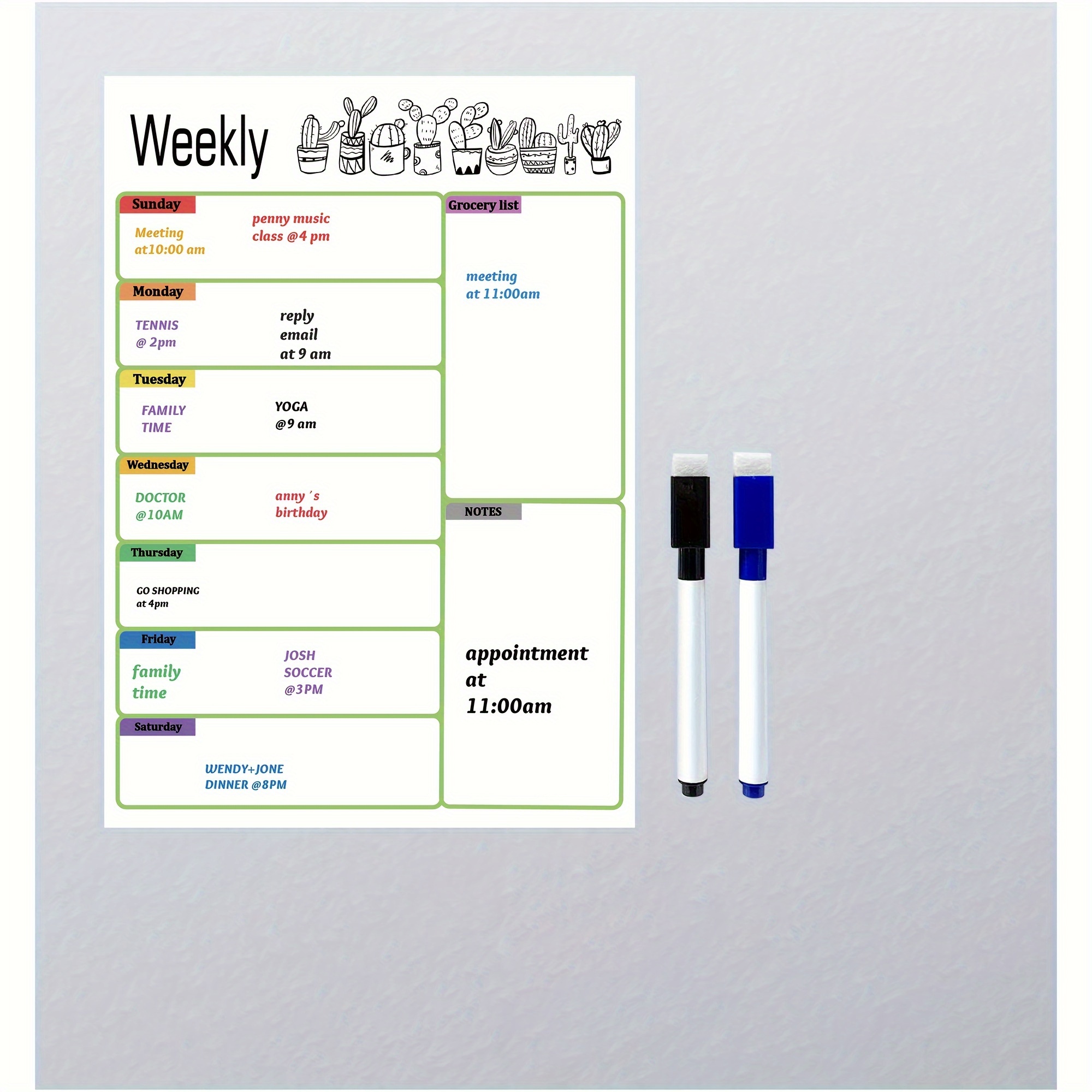 

Magnetic Dry Erase Weekly Planner For Fridge - Pet Material, No Stains Or Ghosts, Includes 2 Markers - 12x16.5" Whiteboard Calendar For Kitchen Refrigerator, Durable And Water-resistant.
