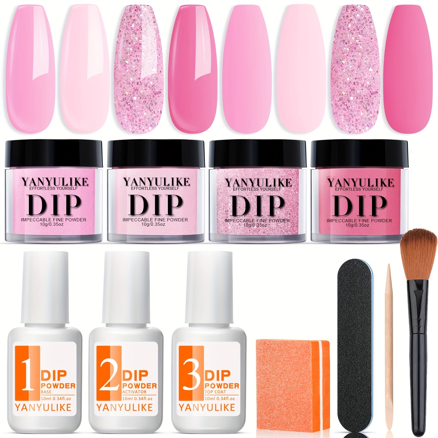 Image of Dip Powder Nail Kit Starter, Light Hot Pink Glitter Dipping Powder Essential Liquid Set With Base French Nail Art Beginner Manicure Salon Mother's Day Gift