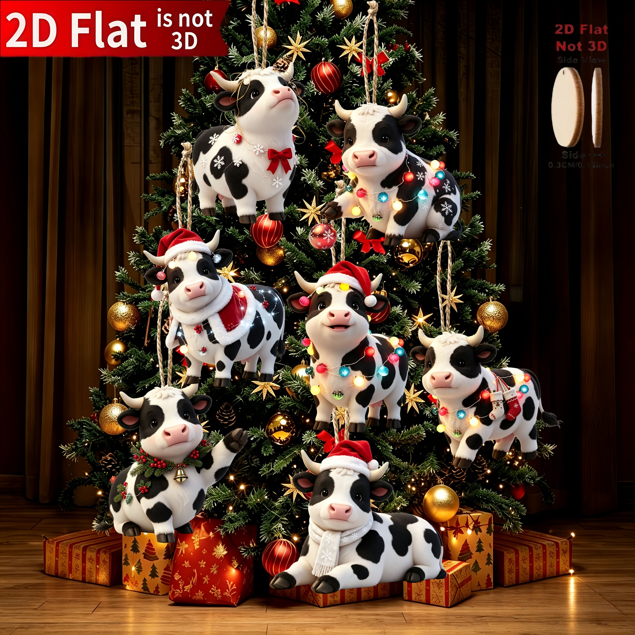 TEMU 2d Flat, 10pcs Christmas Cow Ornaments, Suitable For Thanksgiving And Christmas Celebrations, Outdoor Decor, Tree Toppers, Wooden Pendants, Gift