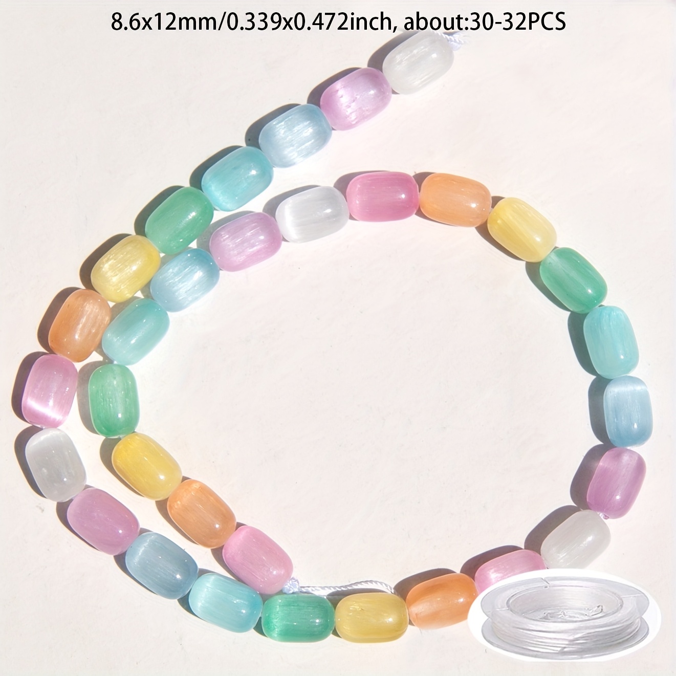 TEMU Cuentas de con degradado macarrón colorido de 1 hilo de 6/8/10 mm, forma cilíndrica, cuentas espaciadoras de natural, adecuadas para la
