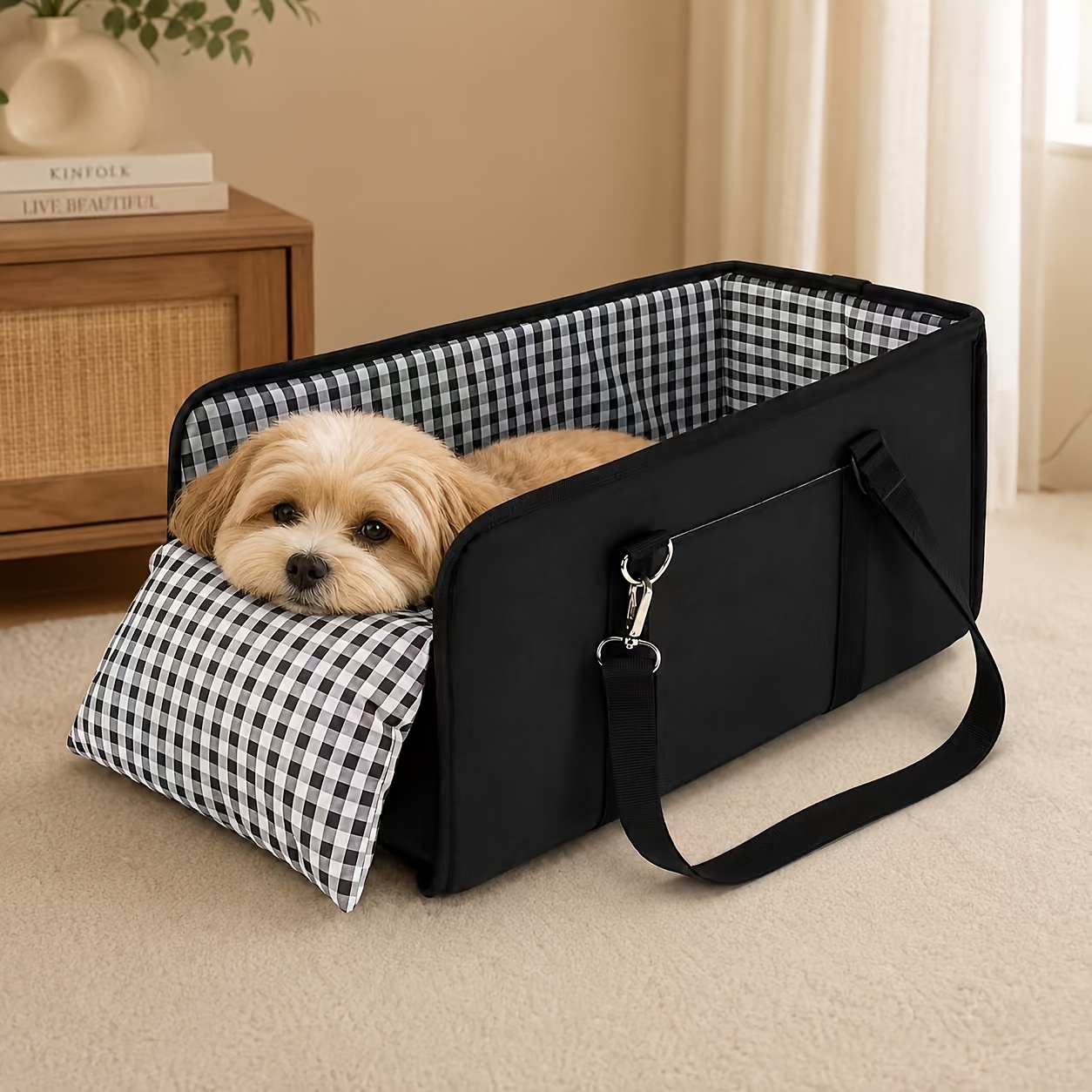 TEMU Car Pet Dog Seat - Foldable Pet Car Seat With Seat Belt Support And Anti-slip Design - Portable Height-increasing Seat With Cushion And Sturdy