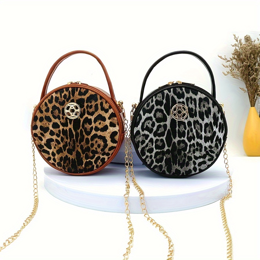 

Leopard Print Round Handbag, Fashion Mini Crossbody Bag, Vintage Shoulder Circular Purse For Women