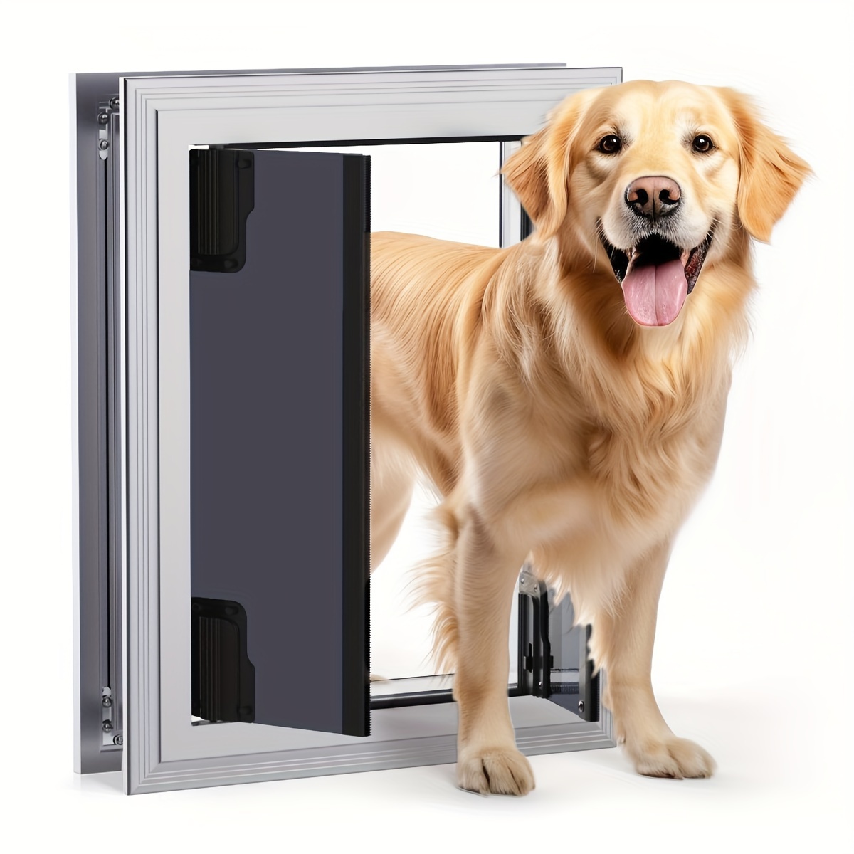 

Furrfinesse Large Dog Door, Energy Efficient Door With Aluminum Frame, Telescoping Tunnel, Magnetic Flaps And Sliding Lock Panel, Large