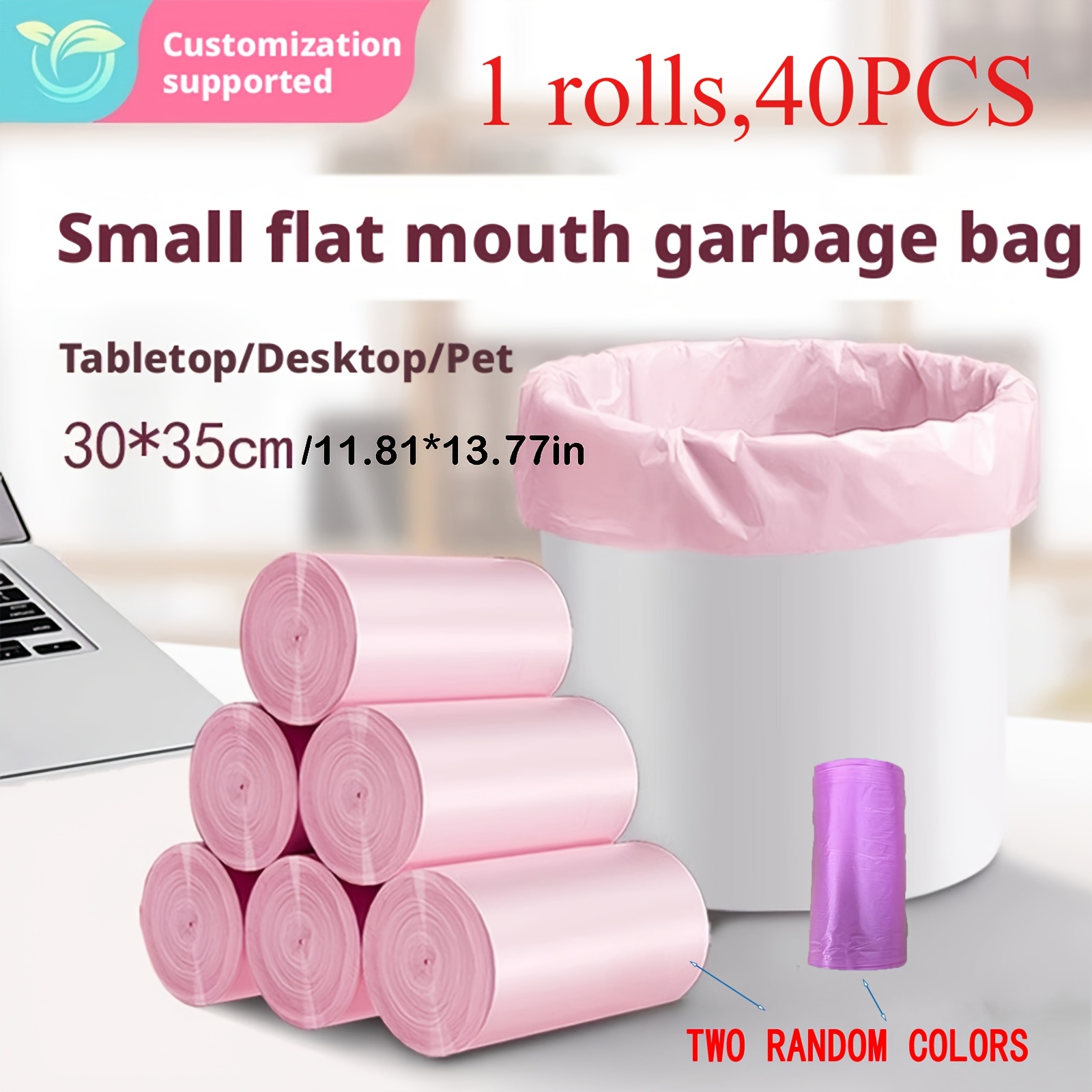 Image of 1 Roll/40 Count Mini Random Pink Trash Bags 11.81x13.78 Inches - Leak-proof Tear-away Design For Desktop, Car, And Pet Waste Disposal