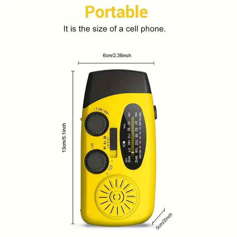 ICAMI Notfallradio – Kurbel & Solar, Powerbank 2000mAh, AM/FM/WB, LED-Lampe, Camping Outdoor