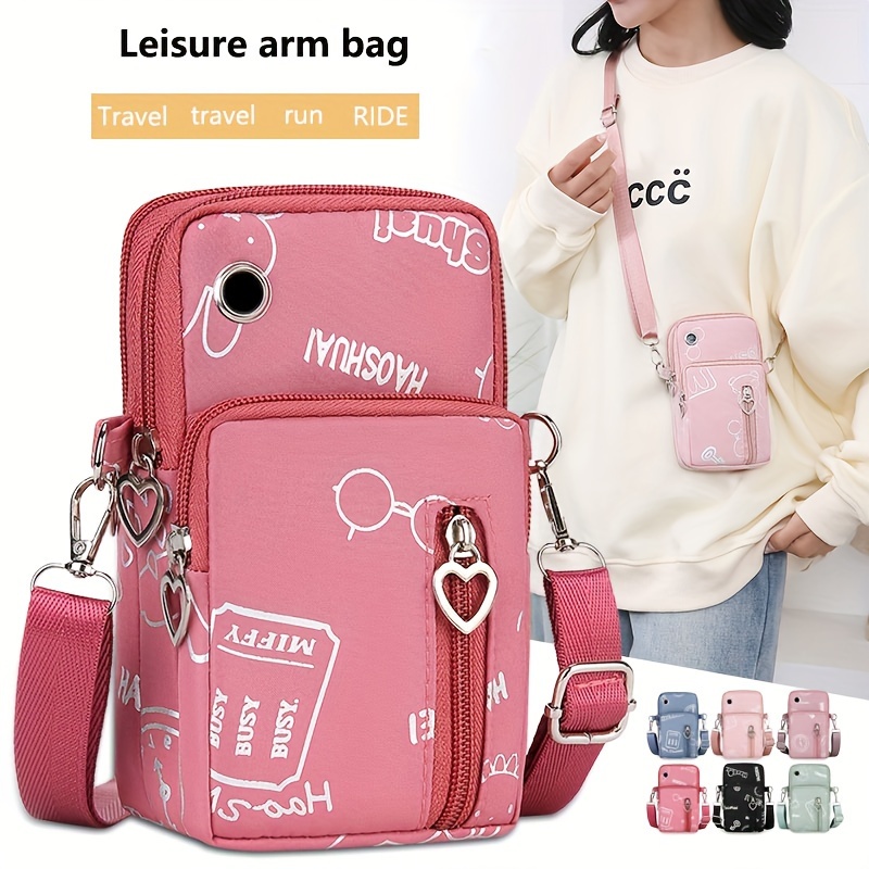 

Fashion Crossbody Bag, Adjustable Strap, Trendy Casual Shoulder Pouch, Multifunctional Pockets, Compact Travel Wallet, Heart Charm Zipper