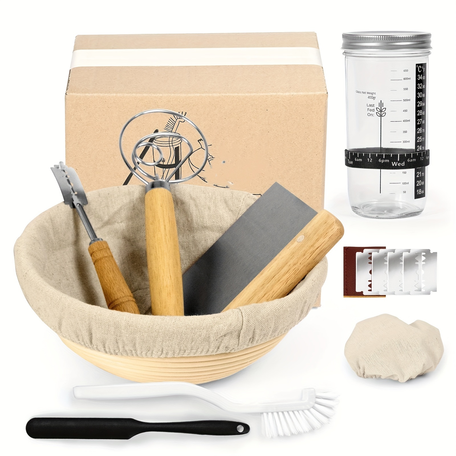 

Set, Sourdough Starter Jar Kit, Bread Proofing Basket And Accessories For Bread Making, Baking Tools, Home Kitchen Accessories