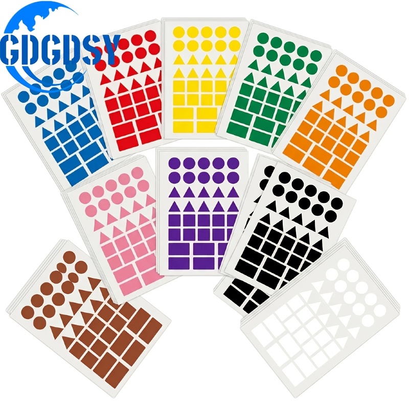 TEMU 720pcs Autocollants de Code Couleur GDGDSY pour Fournitures de Bureau - Étiquettes à de 10 Couleurs avec Numérotées (Triangle, Carré, Rectangle)