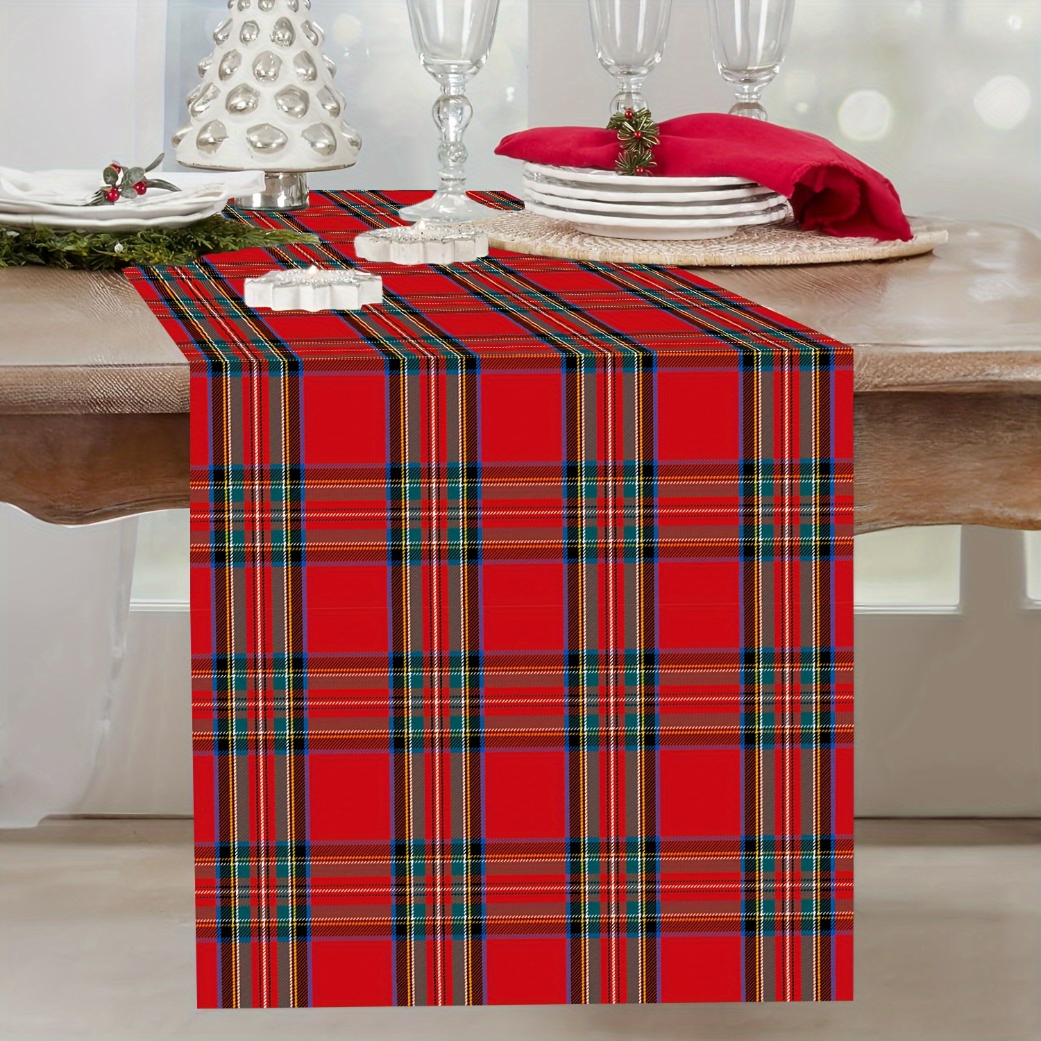 

Christmas Tartan Plaid Table Runner 13" X 72" - Woven Polyester Dresser Scarf, Rectangle Holiday Decorative Tablerunner For Dining, Coffee Table, Kitchen Island, Party Decoration