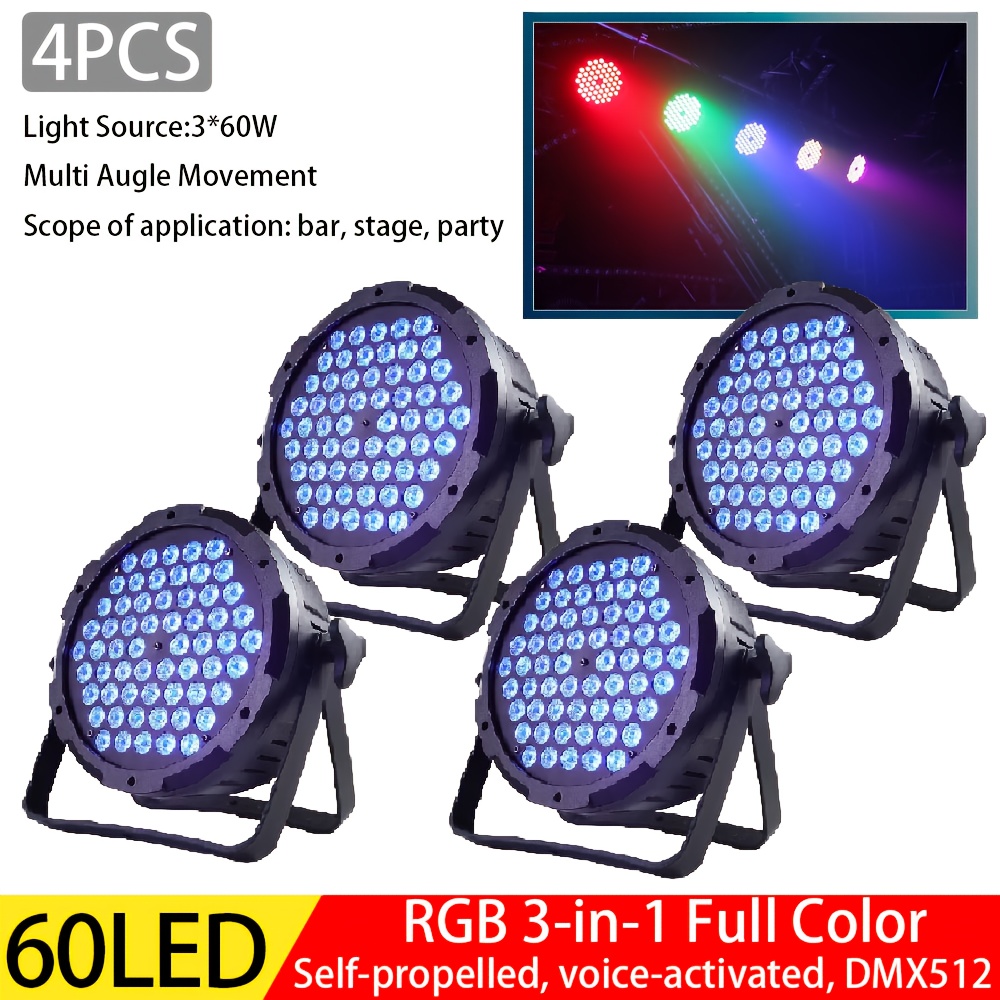4pcs   DJ Disco Lights with 60*3W, DMX512 Sound Control, RGBW   LED,  , Voice-activated, DMX512 Control, for Wedding, Festivals, Christmas, Stage Lighting, Party Lighting | Modern Stage Lighting | Durable Plastic Lights, DJ Lights for Stage