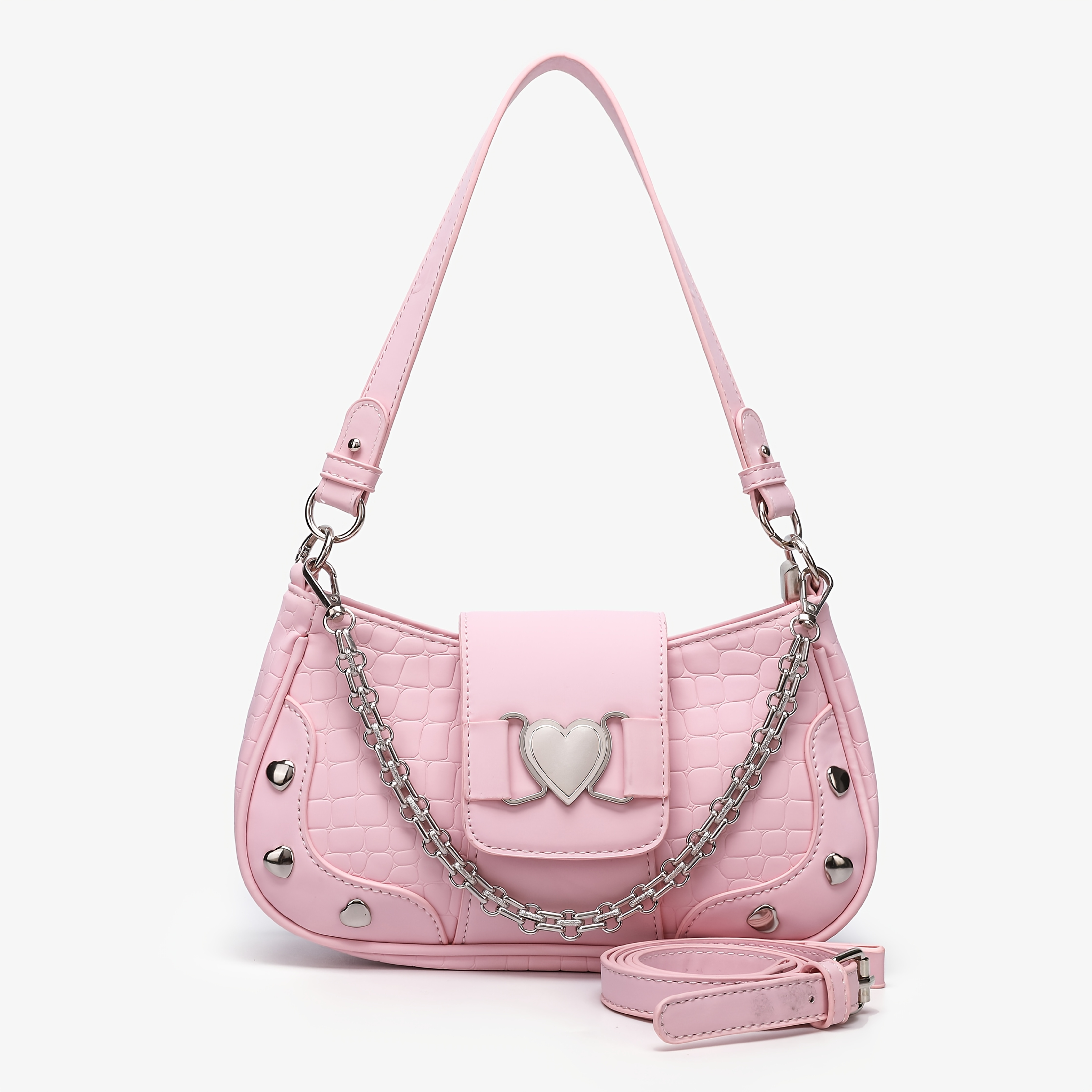 Image of Y2k Crocodile-pattern Crossbody Bag, Pink Cool Spicy Style Underarm Bag, New Chain-strap Handbag