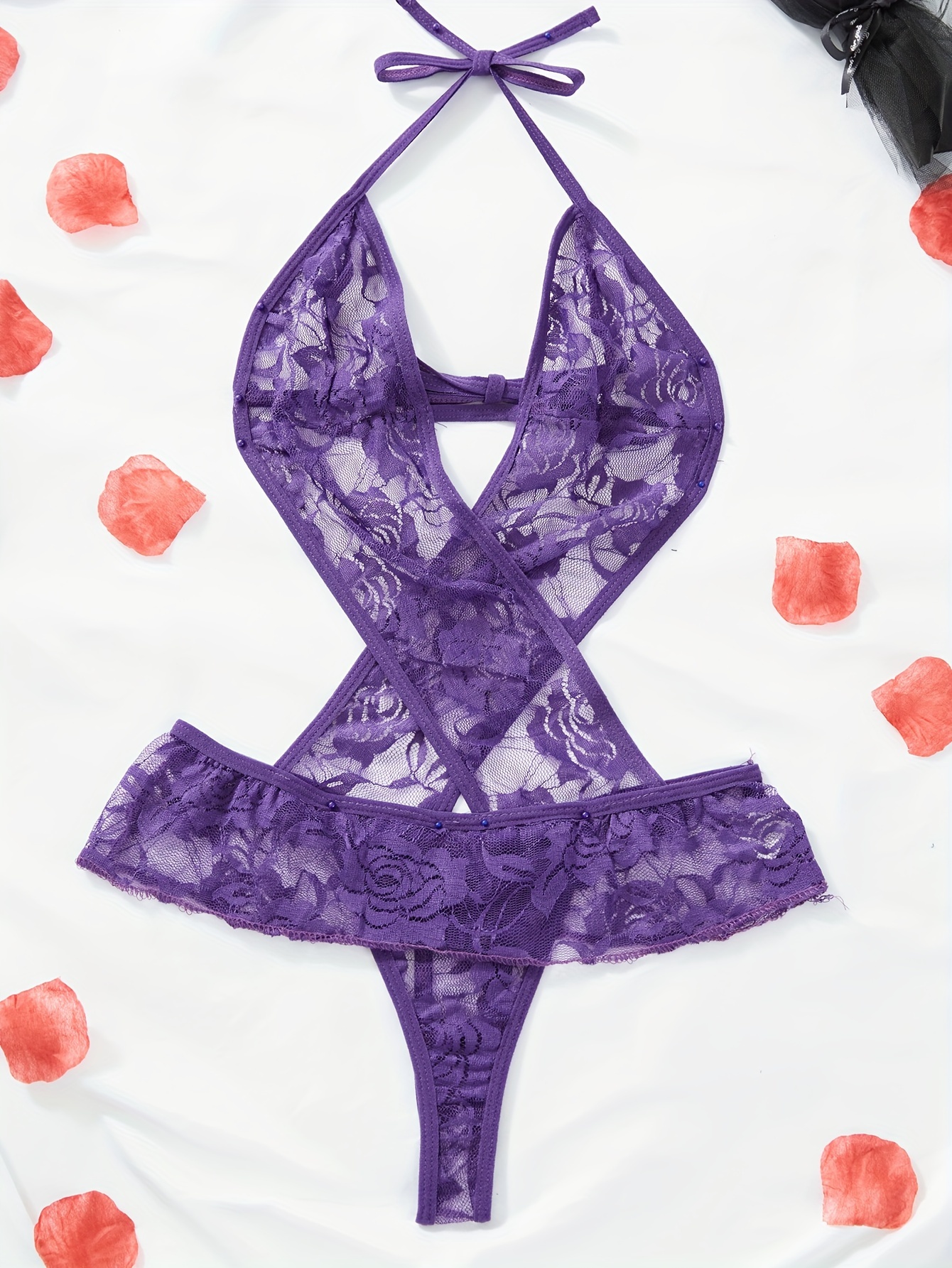 Purple Lace Tank Top & Short with Thong Plus Size Lingerie Set