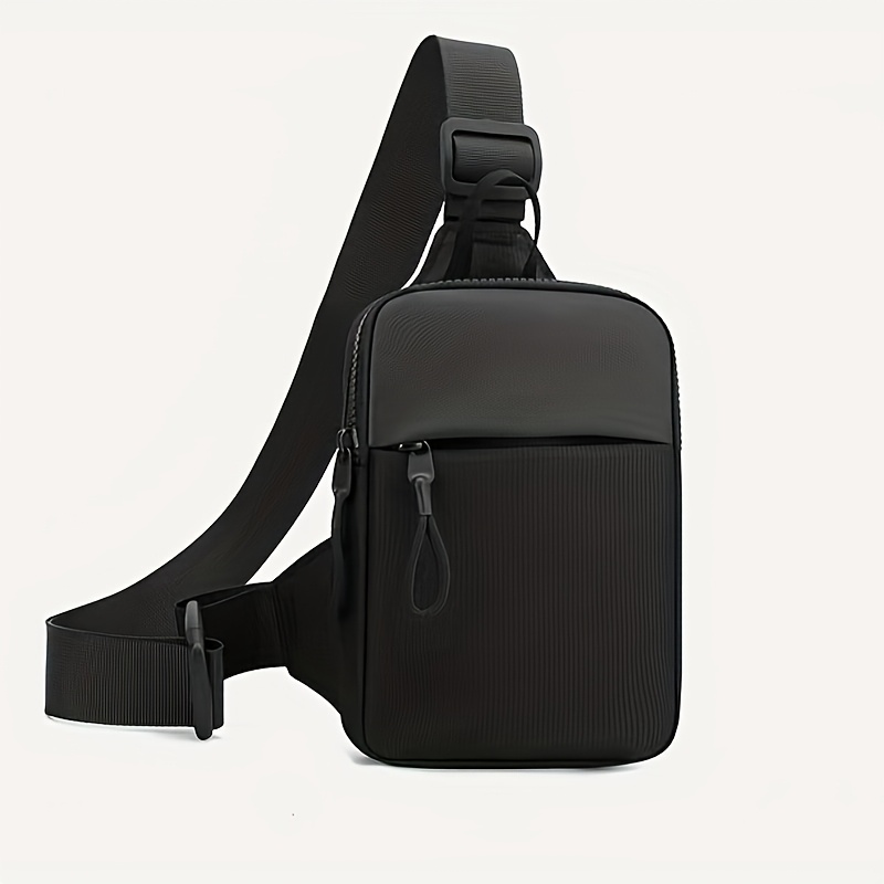 TEMU Large Capacity Crossbody Chest Bag - Adjustable Shoulder Strap, Multi-compartment Design, Zipper Closure, Durable Polyester Lining, Black