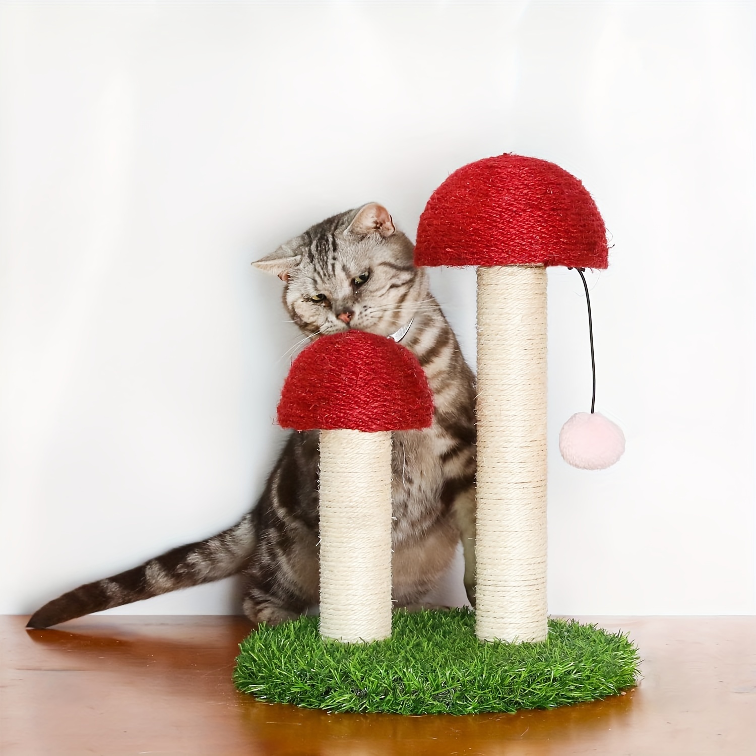 

Scratching Post, Natural Durable Sisal Scratching Post, Mushroom Scrather Sisal Caps Scratch Pole And Interactive Toy Ball, Mushroom For Kittens And Small Cats