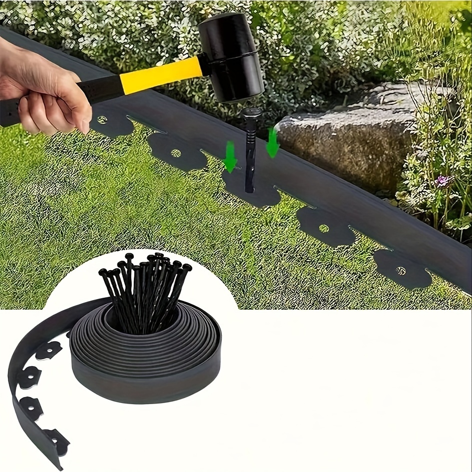 

10m/393.7in With 30 Ground Stakes Garden Grass Stone Isolation Belt Thickened Earth Barrier Strip Lawn L-shaped Belt Root Belt