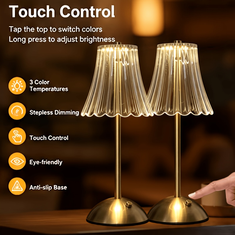 Touch Control Rechargeable Table Lamp, Modern Bedside Ambient Night Light, Built-In Charging Capacity, Brass Desk Lamp Suitable for Bedroom, Living Room, Dining Room, Camping And Home Decor
